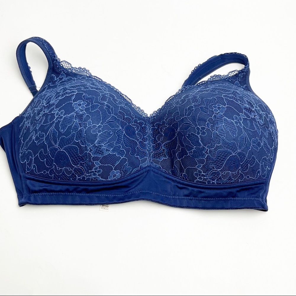 RHONDA SHEAR Navy Lace Women’s XL Adjustable Straps Wireless Full Coverage Bra